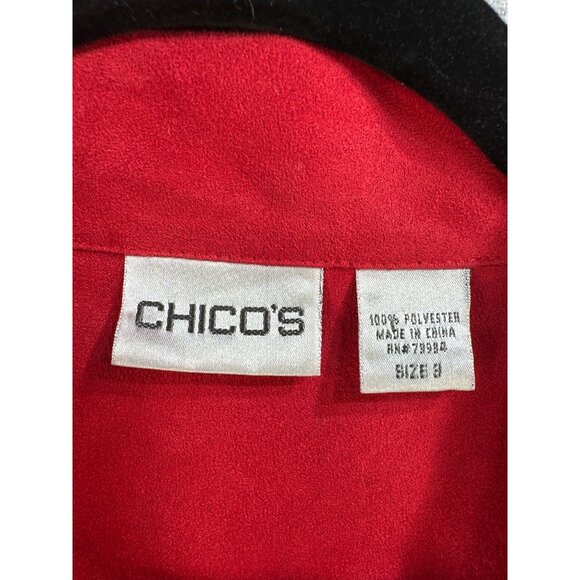 Chicos Womens Shirt Size 16 Chicos size 3 Red Embroidered Polyester Oriental - Picture 3 of 8